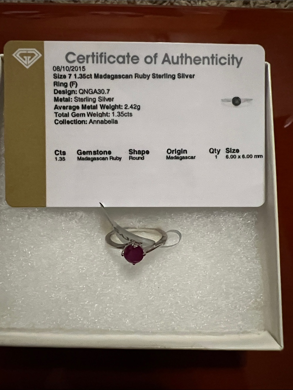 Annabella Sterling Silver Ring with Deep Pink Ruby